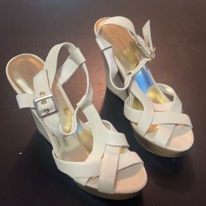 INC Cream Wedge Strappy Sandals
